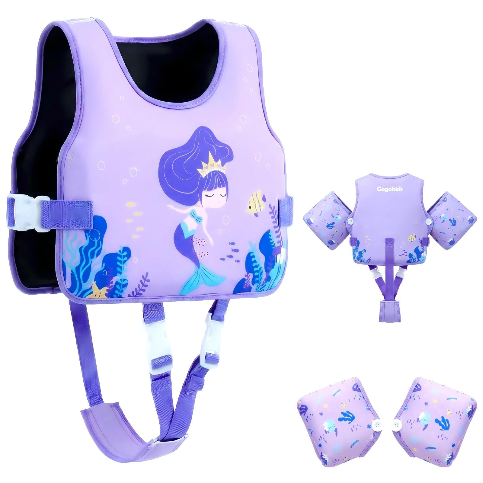 Gogokids Kids Swim Vest with Removable Armbands & 8 Buoyancy Pads, Adjustable Flotation Aid for Children 2-6 Years (15-30kg), Non-Inflatable Toddler Arm Floats for Pool & Swimming Lessons