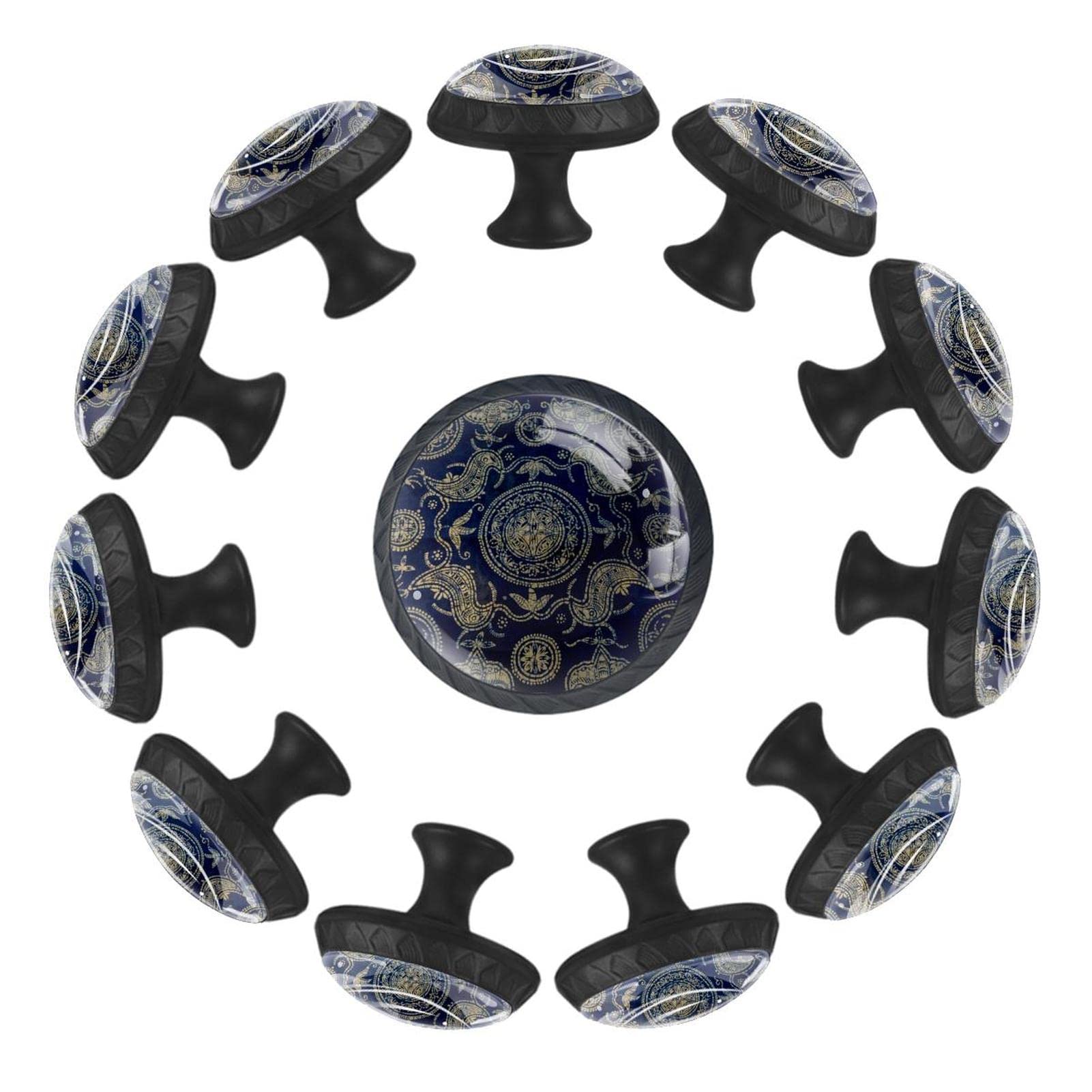 Poignées d'armoires de cuisine au motif ethnique vintage bleu chic
