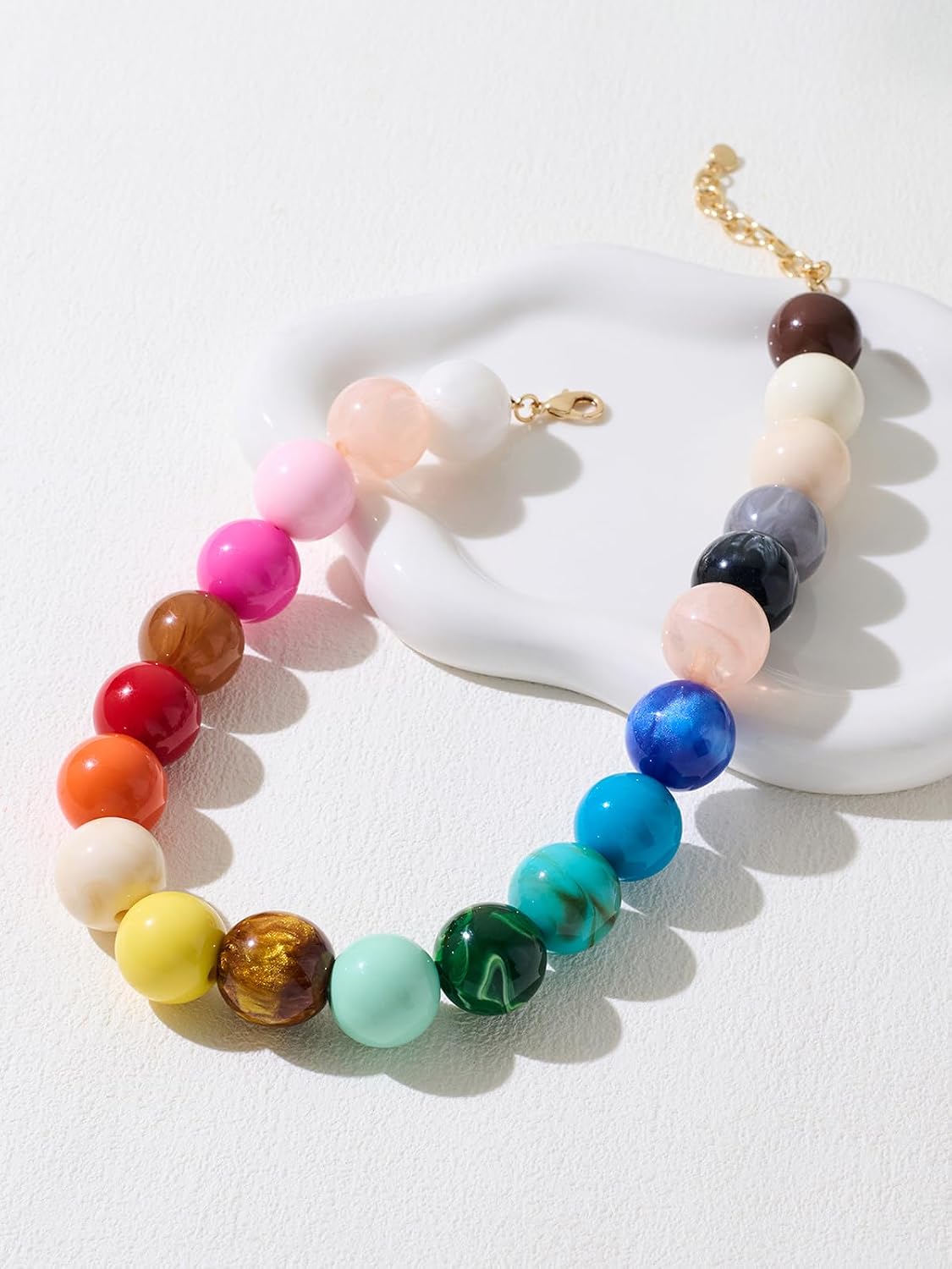 Colorful Chunky Necklaces for Women Trendy Large Resin Beaded Necklace Bold Statement Chunky Choker Necklace Boho Beads Collar Summer Beach Jewelry