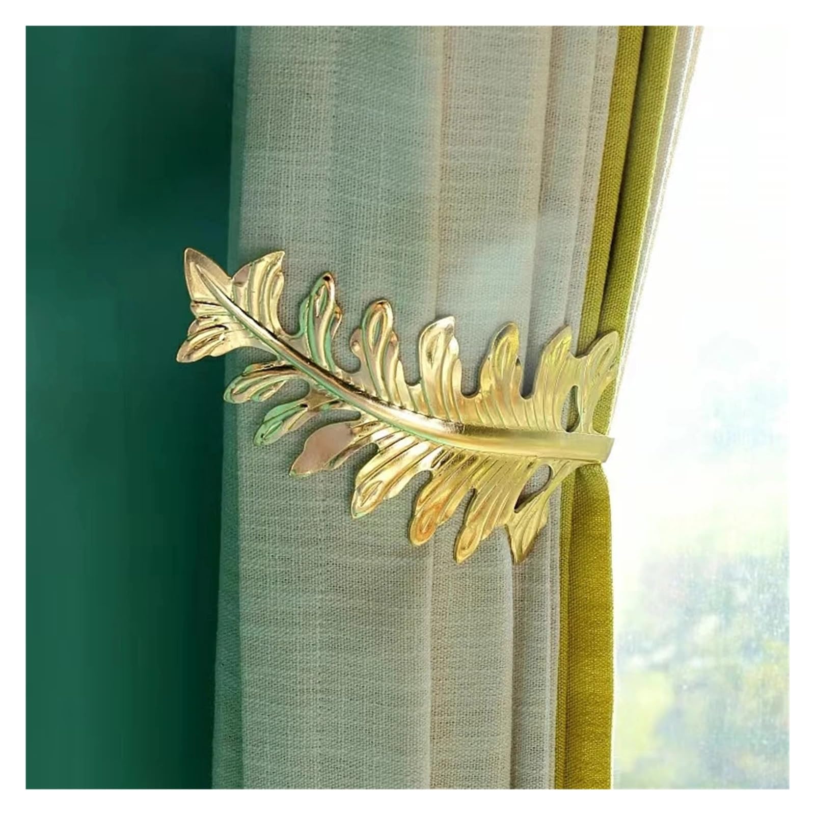 Crochet de Rideau en Laiton 2 pièces/Ensemble Feuille Rideau Embrasse Support Embrasses Chambre Salon Décoration Accessoires Retenue Crochet en Métal(Gold)