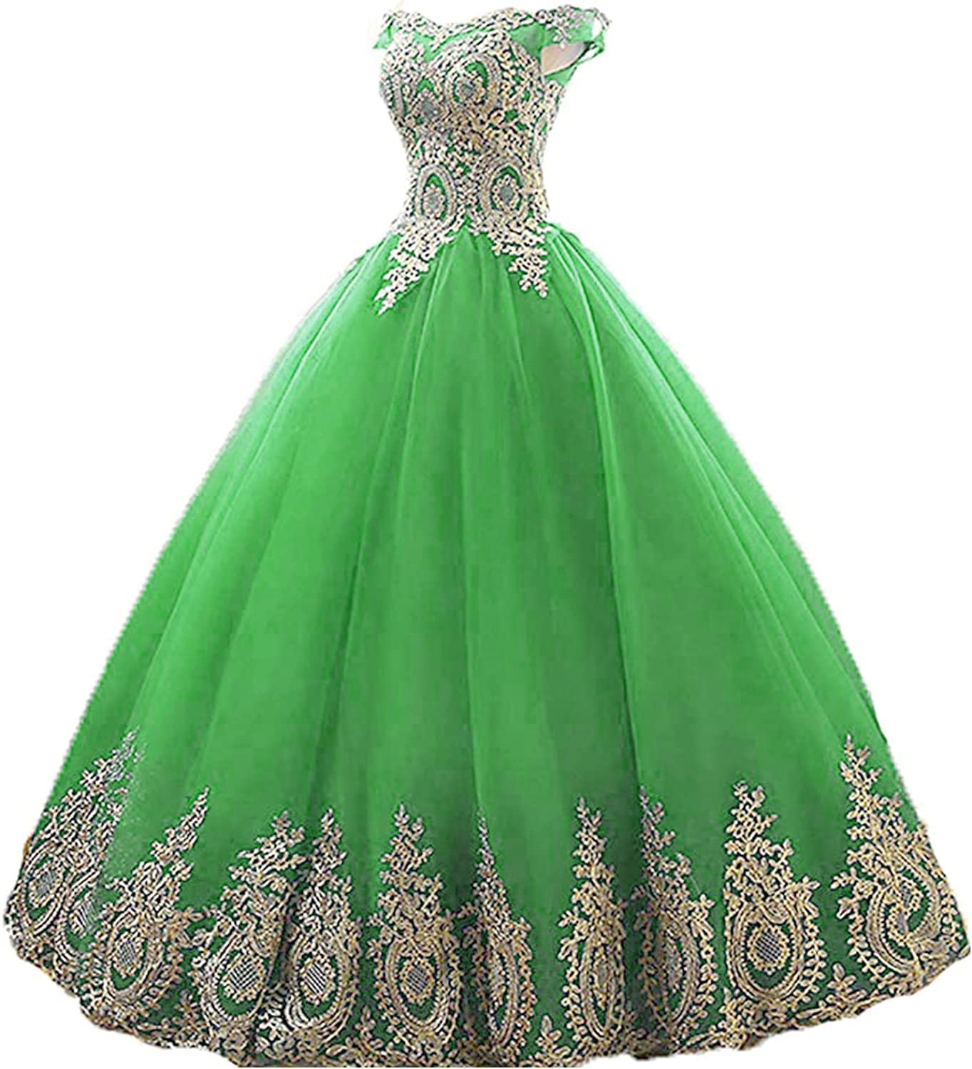 QXMYOO Vestido de Baile Sweet 16, Vestido de quinceañera Formal Largo con Apliques Dorados