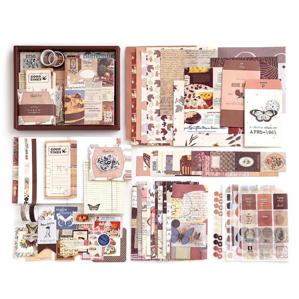 Hsthe Sea A6 Vintage Scrapbook Kit Grid Notebook with Graph Ruled Pages DIY Scrapbook Gift for Teen Girl, Brown