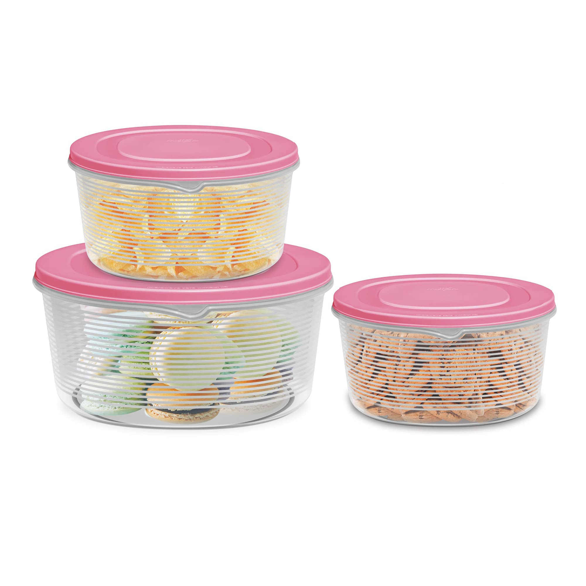 MILTON Store IT Round Plastic Food Storage Container with Air Tight Lids, Set of 3 (1 Ltr, 2 Ltr & 3 Ltr) Fridge Boxes, Multipurpose Leakproof Box for Vegetable Snacks Kitchen Bowl, Pink