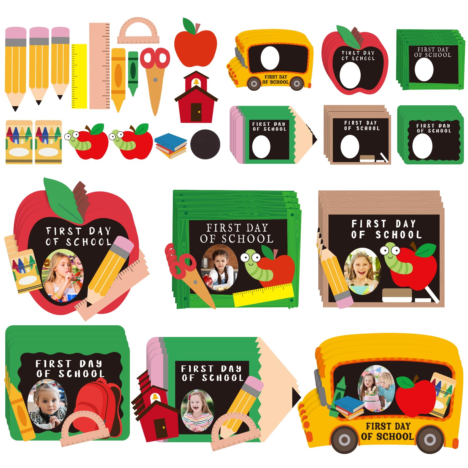 Blueweenly 24 Set First Day of School Craft DIY Picture Frame Welcome Back to School Bus Pencil Photo Frame Teacher Classroom Craft Party Home