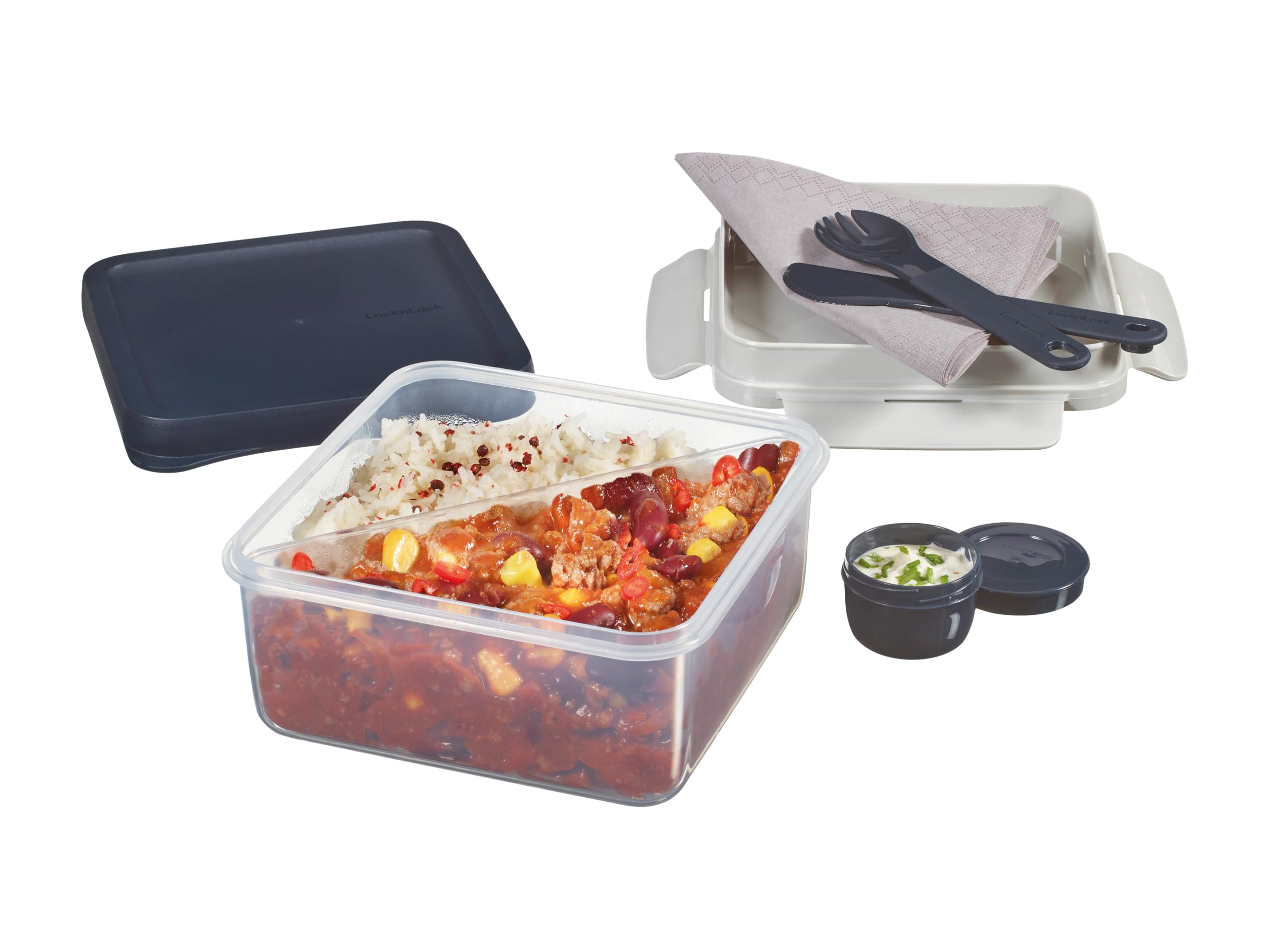 Lock & Lock To-GO Lunch Box 3 Scomparti | 1L | Ermetico E Senza BPA | Con Posate E Salsa