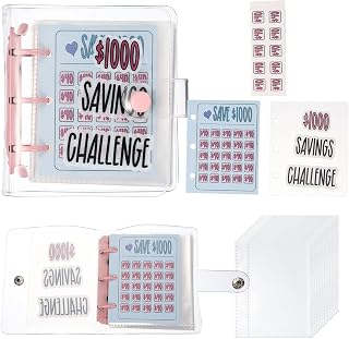 Generic 1000 USD Savings Challenges Book, Money Saving Binder with 25 Pages Reusable Budget Envelope Cash Envelopes for Budgeting Financial Planner Office Business, Pure Pink