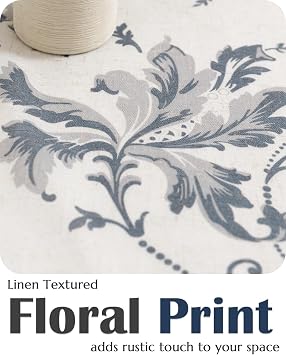 jinchan Floral Linen Kitchen Tier Curtains 24 Inch 2 Panels Blue on Beige