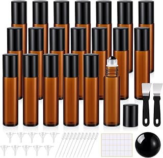 20 Pack Glass Roller Bottles for Essential Oils, 10ml, Black, Obsidian | Refillable Amber Glass Roll on Bottles for Daily, Travel & DIY, Leak-proof Containers with Funnel Pipette Kit