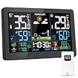 Weather Station Wireless Indoor Outdoor, Thermometer Wireless with Remote Sensor, Home Weather Station, Color Display Digital Weather Forecast, Humidity, Atomic Clock, Air Pressure for Home