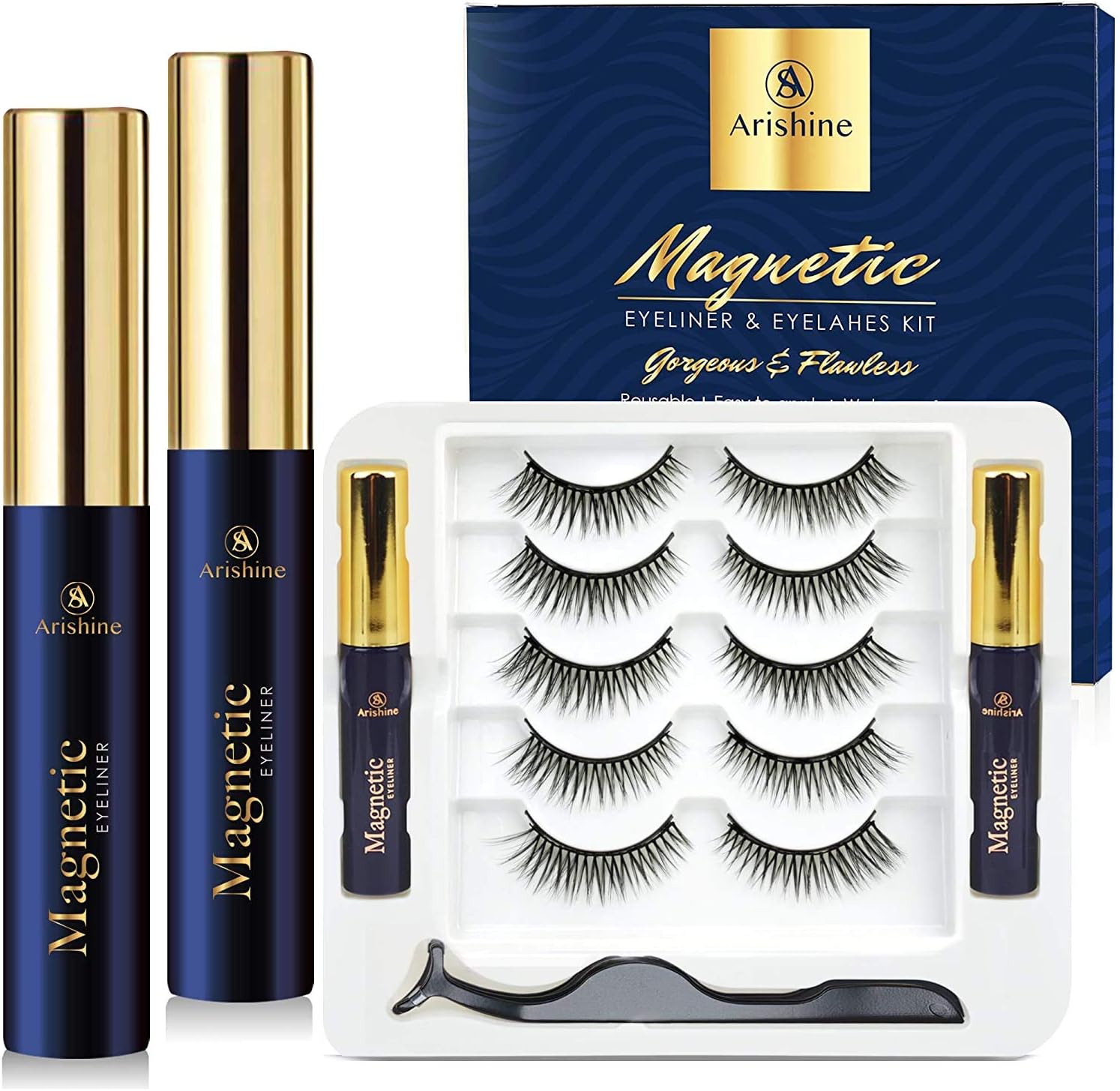 Arishine Magnetic Eyelash kit, Magnetic Eyelashes with Eyeliner Kit, 5 Pairs Same Upgraded Reusable Magnetic Lashes Natural Looking, No Glue Needed 501