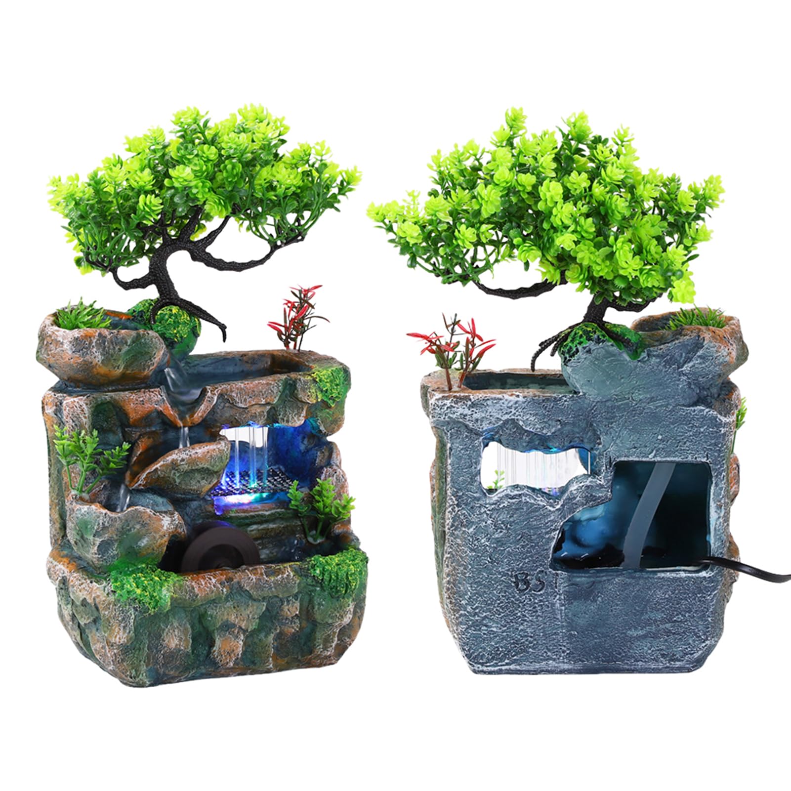 Fuentes de mesa para interiores, cascada de mesa con luces, pequeña fuente de agua de rocalla artificial para decoración de mesa (USB)