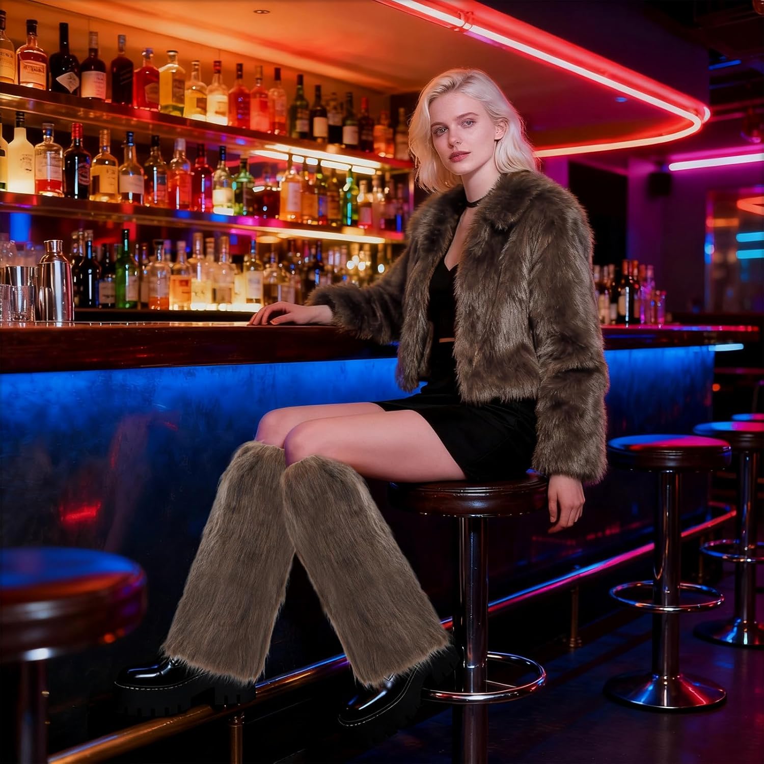 Fuzzy Leg Warmers Faux Fur Leg Warmers Furry Boot Cuffs For Women Cosplay Christmas Rave Festival - Image 6