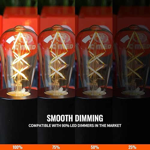Miniatura 4 de OMED Bombillas LED Edison vintage regulables, ST64 2700 K, filamento blanco suave de espina de pescado, bombillas Edison antiguas con base E26