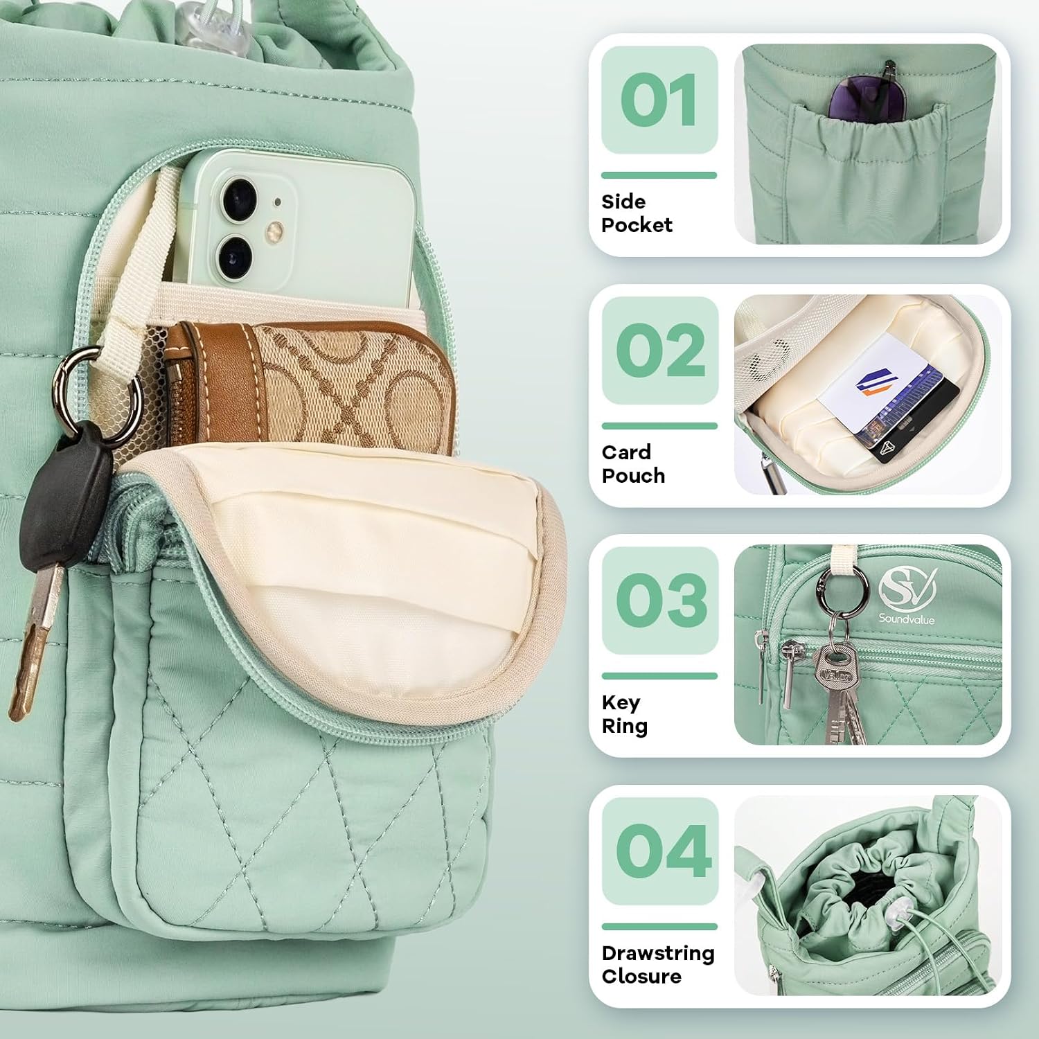 Water Bottle Bag, Crossbody Water Bottle Holder with Strap image 3