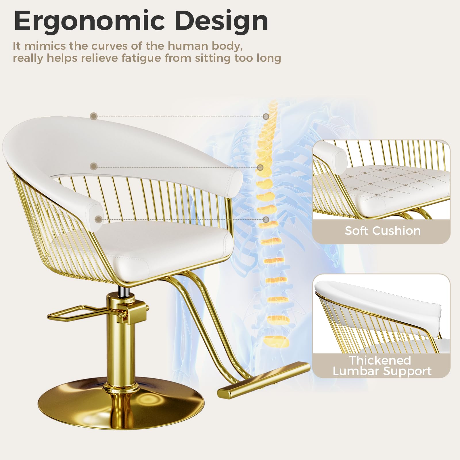 Sillón de Peluquería, Silla de Peluquero con Altura Regulable Barber 360° para Salón de Peluquería a Domicilio, Salón de Belleza, Blanco