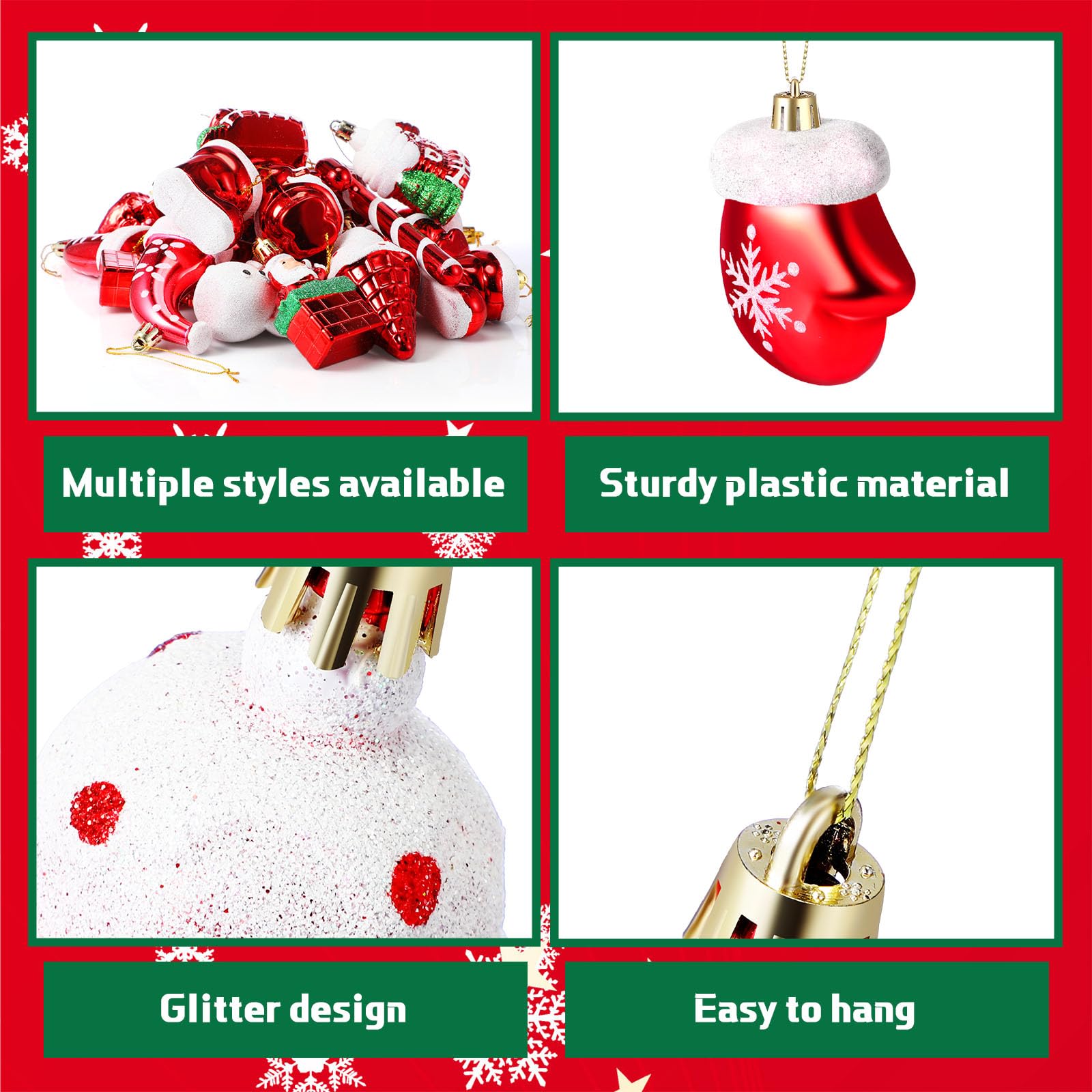 Zomiboo 24 Stücke Weihnachtsschmuck Set Weihnachtsmann aus Plastik Schneemann Stock Hut Stiefel Hängeschmuck Verschiedene Rote Weihnachtsbaumschmuck für Weihnachtsfeiern Heimdekoration