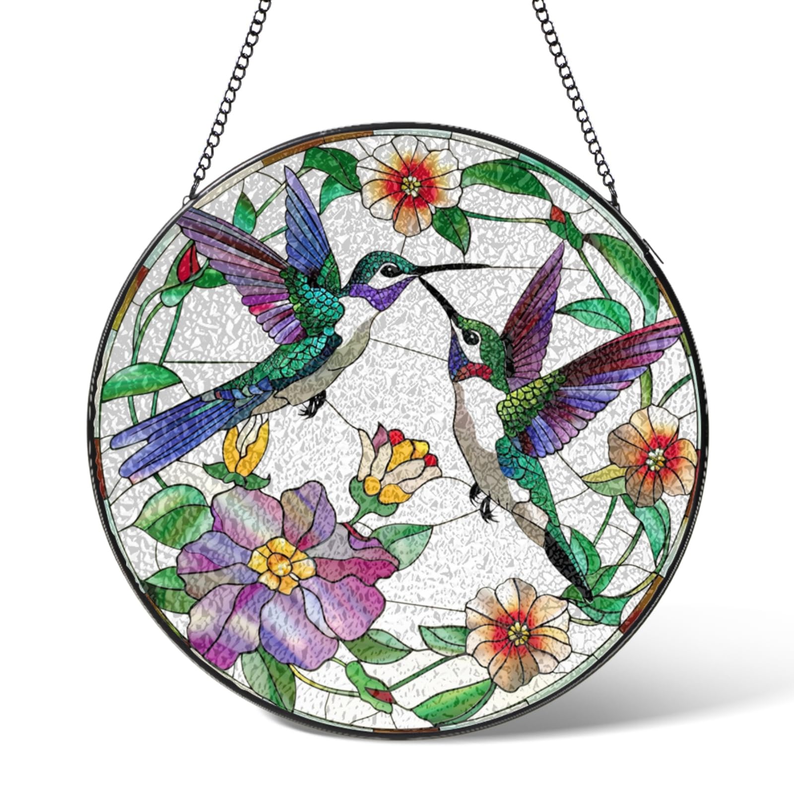 S2tMhb Birds on the Branch Suncatchers Stained Glass Window Hanging Wall Art,Bird Flower Suncatcher Garden Decor Birthday Gifts,Sun Catchers Home Decorations for Bedroom Kitchen Patio, 9.8 IN