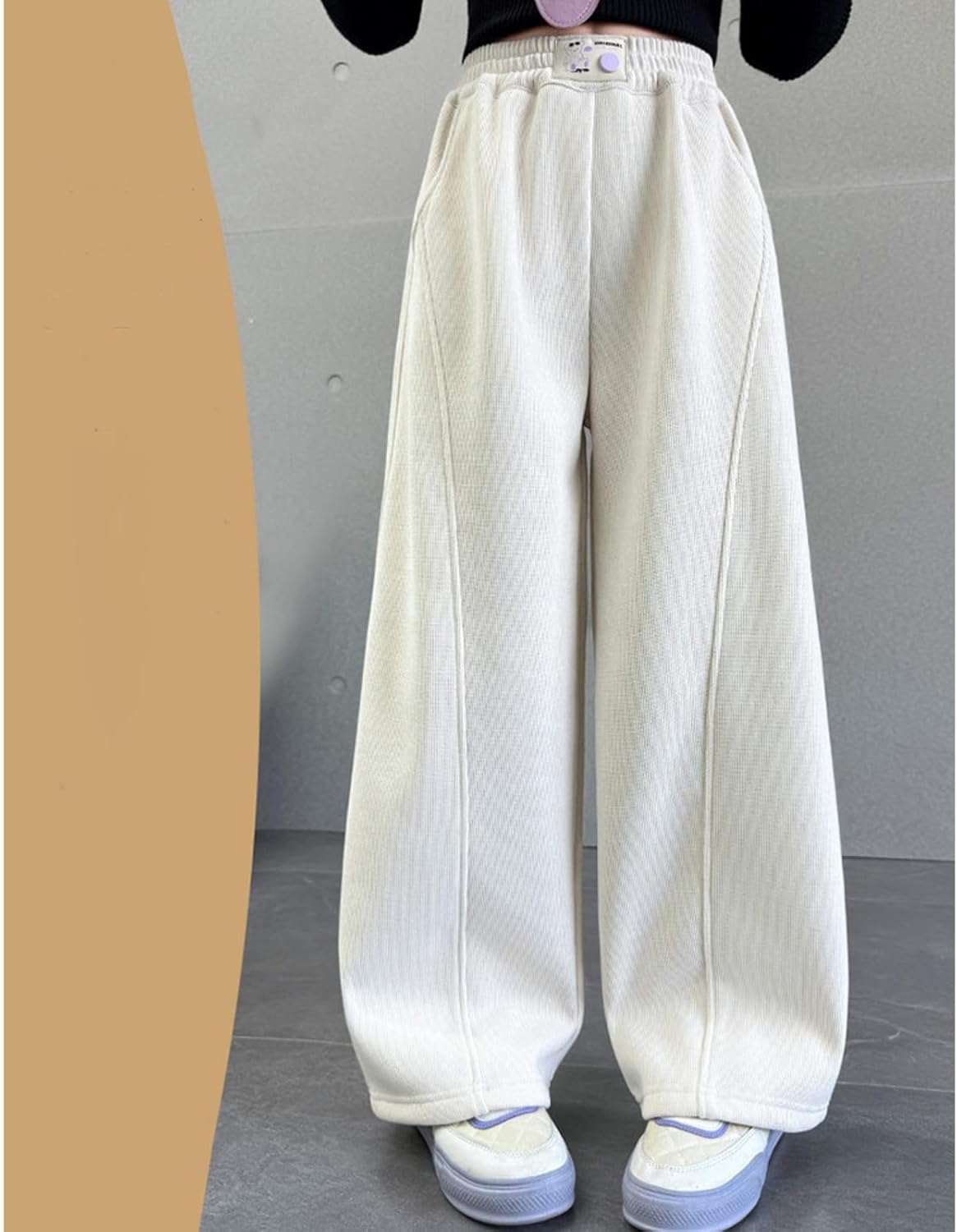 Teen Girls Fleece Lined Sweatpants Kids Baggy Straight Wide Leg Track Pants Tween Joggers Trousers Winter Warm Clothes