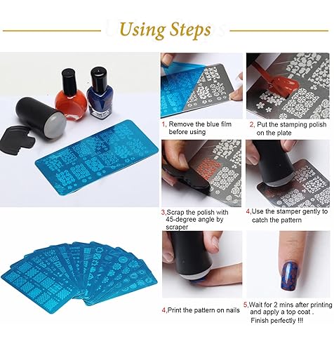 Miniatura 8 de SILPECWEE 10 Uds. de placas de estampado de uñas, sello de uñas, placas de arte de uñas, diseño geométrico, plantillas de manicura, accesorios de