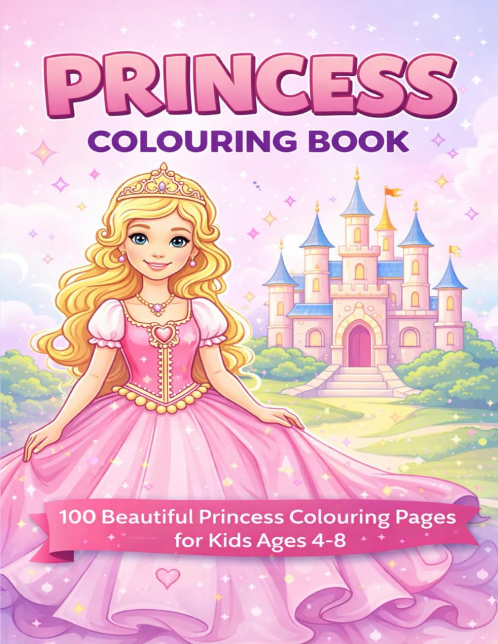 Princess Colouring Book for Kids ages 4-8: Simple and Cute Princess Pictures to Colour
