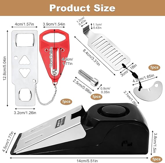3 PCS Portable Door Lock, Hotel Travel Safety Wedge Stopper with Alarm