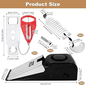 3 PCS Portable Door Lock, Hotel Travel Safety Wedge Stopper with Alarm