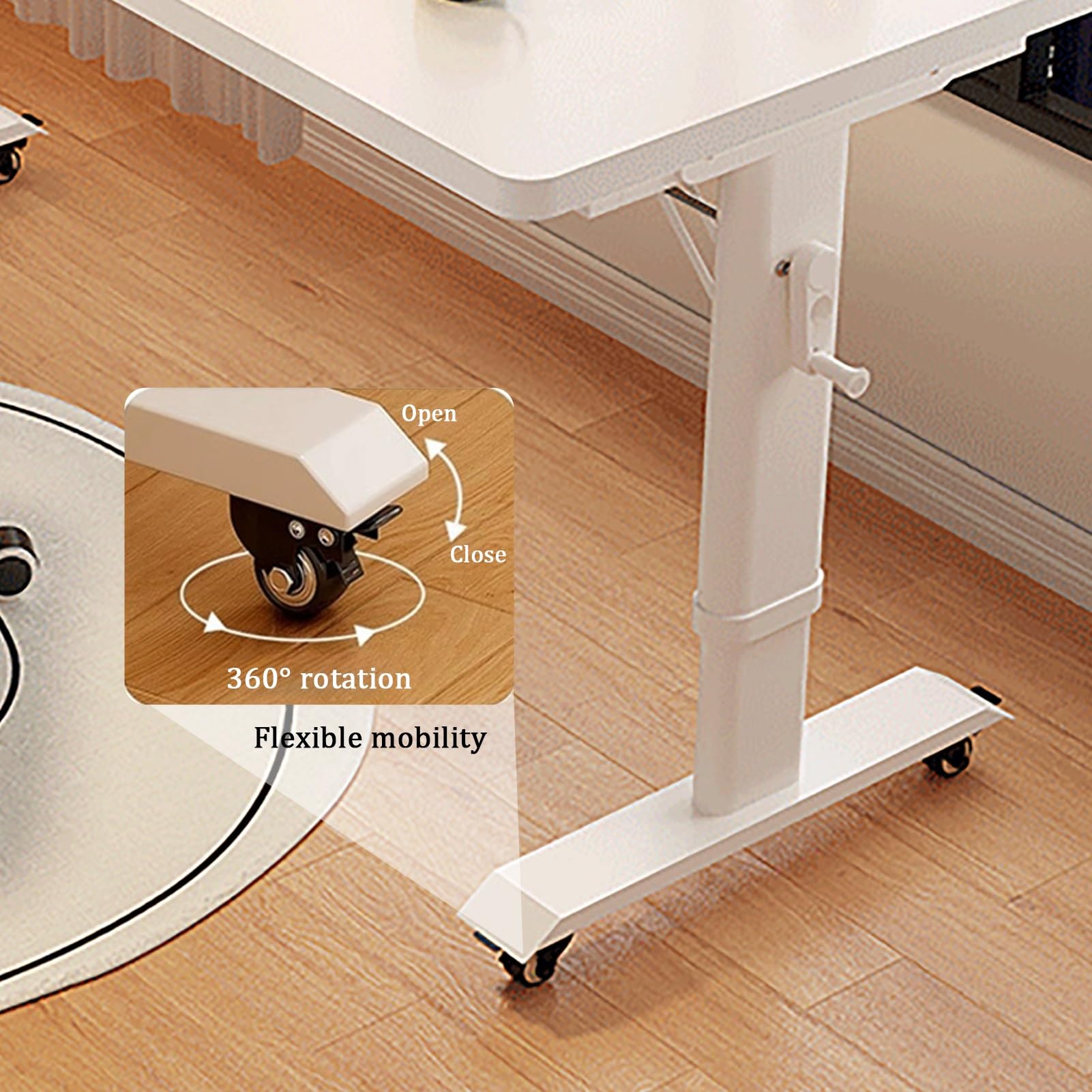 SDdPulse Scrivania regolabile a manovella con ruote bloccabili per casa e ufficio, scrivania mobile per gambe in metallo, per videogiochi, colore: marrone, 80 x 40 cm