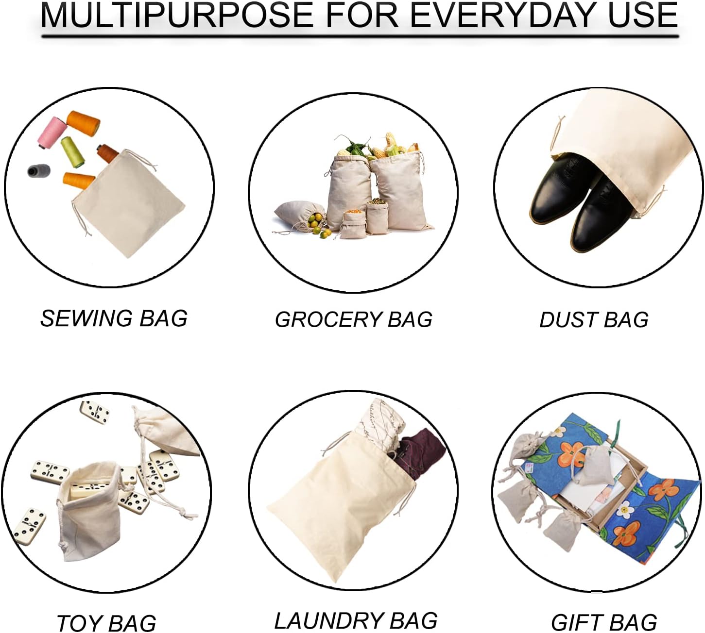 100% Cotton Muslin Bags with Drawstring Closure Sachet Bags - (3x5 in 100 pcs) Reusable Ecofriendly Spice Bags for Cooking, small Cloth bag, and Shoes Dust Bags