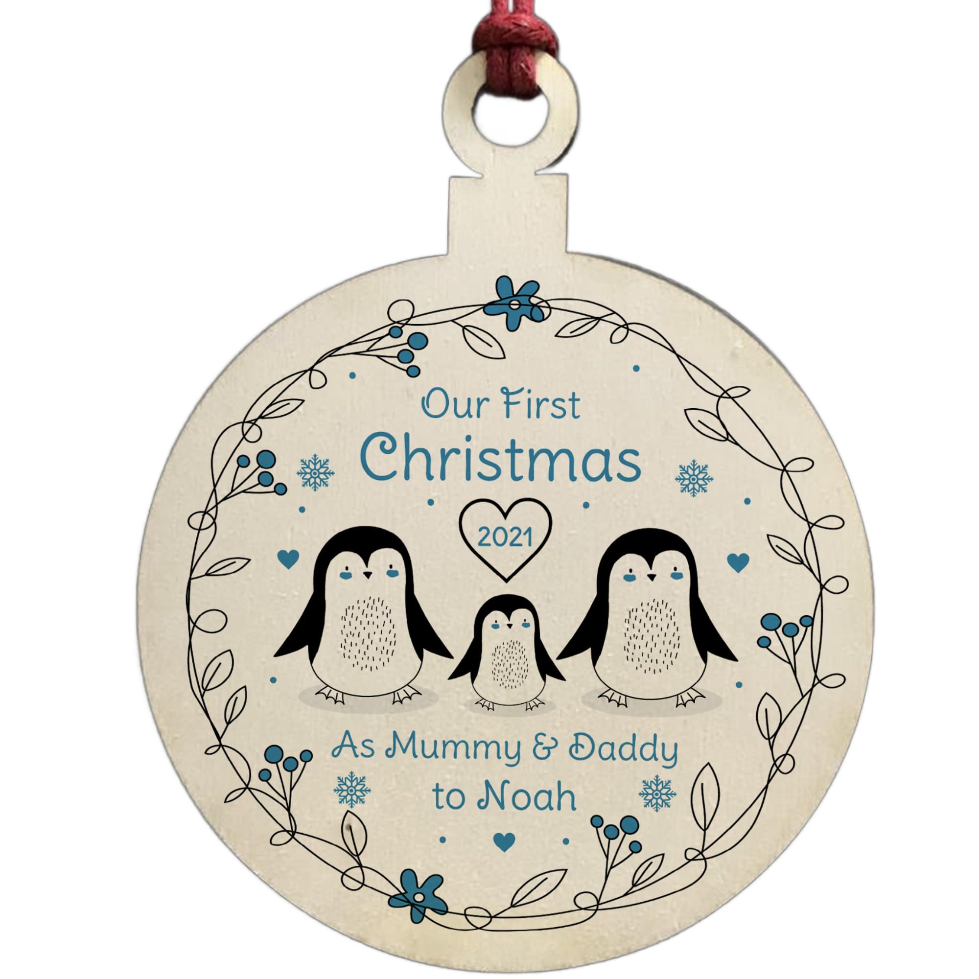 Personalised Family 1st Christmas Tree Bauble Wooden New Mummy And Daddy Gift