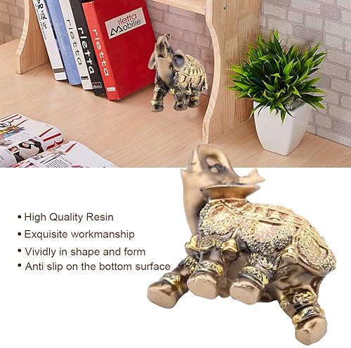 Miniatura 3 de Estatua de elefante dorado, figura de la buena suerte de Feng Shui, escultura coleccionable de resina de tronco, adorno de decoración de riqueza