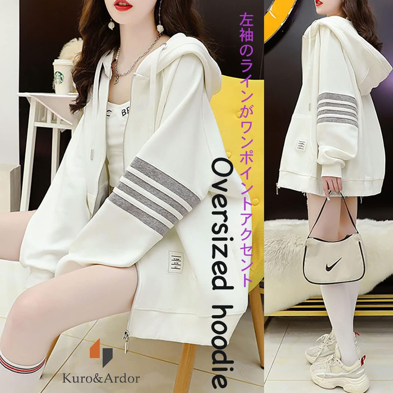 [クロ&アーダー] 薄手 ゆったり オーバーサイズ パーカー レディース スウェット カジュアル