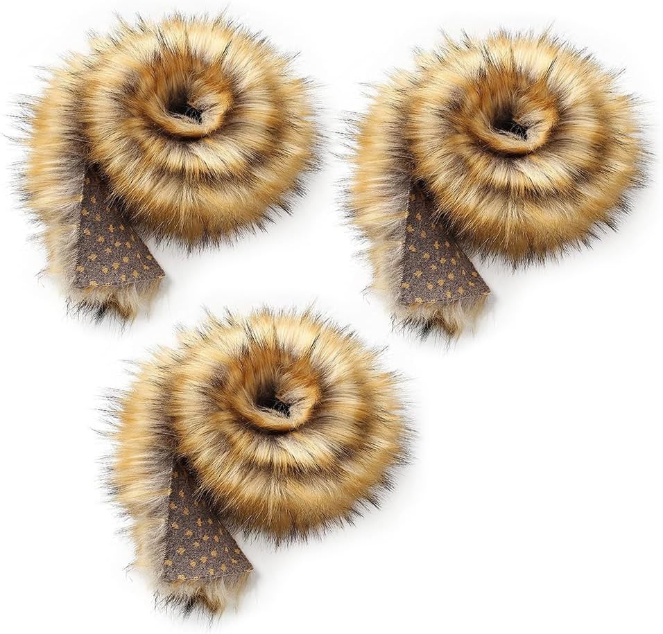 Surakey Christmas Faux Fur Ribbon Trim Fabric Roll for Christmas Tree Decor or Wreath Bows Craft Wide Trim Faux Collar Plush Strip Trims Sewing Plush Ribbon Trim for Clothing, Brown (3 Pcs)