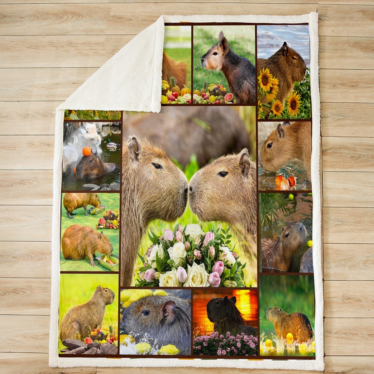 Homemissing Capybara Fleece Throw Blanket Kids Gifts for Capybara Lovers Plush Blanket for Bed Sofa Cartoon Capybara Animals Lovers Sherpa Blanket Plaid Grid Green Fuzzy Blanket Double 60x79 Inch - Image 2