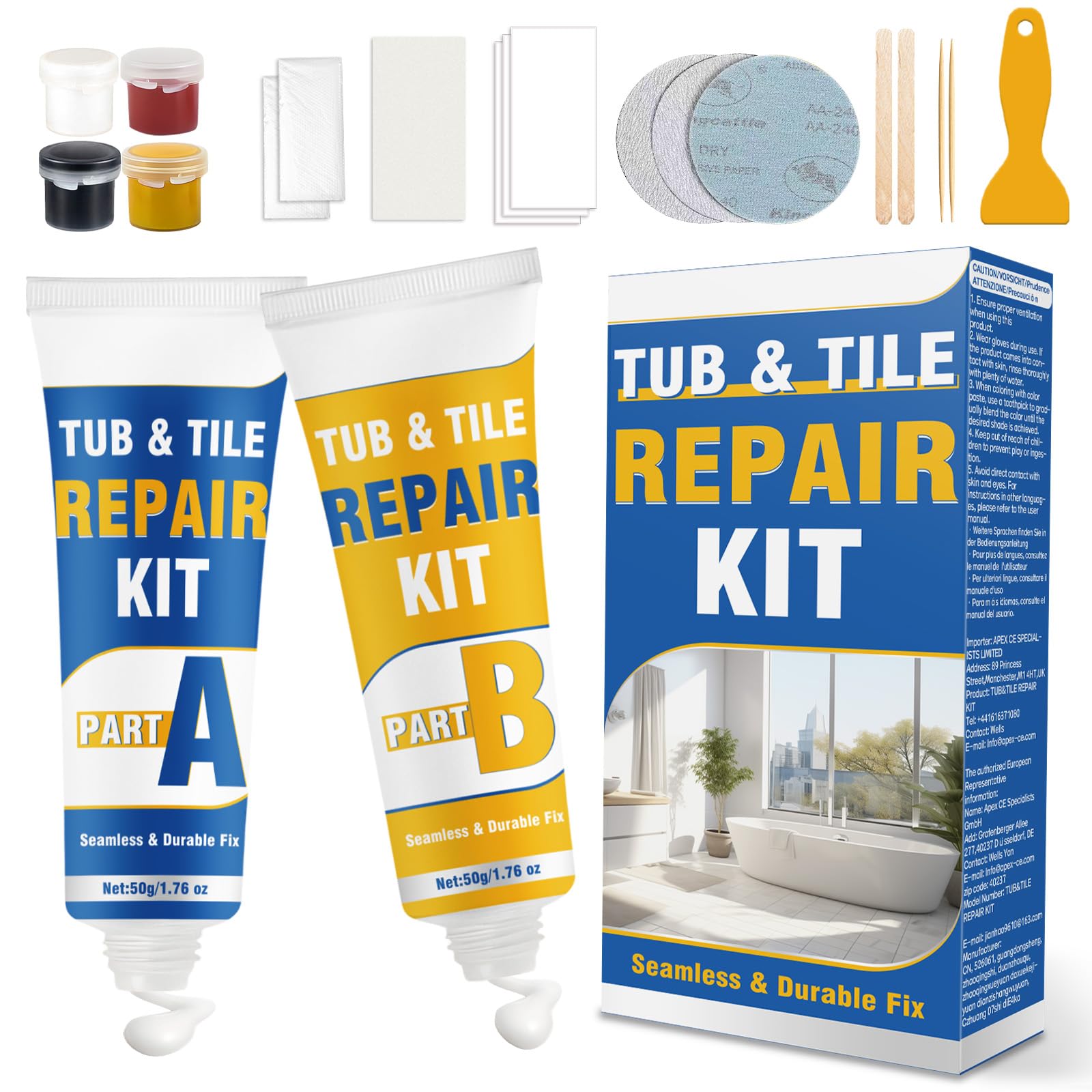 prowithlin Kit Riparazione Piastrelle, Riparazione Piatto Doccia Resina – Ripara Piastrelle Scheggiate, Ripara Gres Porcellanato, Ripara Ceramica Lavandino – Impermeabile, Colore Regolabile (1)
