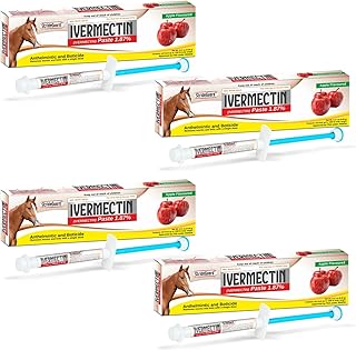Horse Ivermectin Paste 1.87% – Apple Flavored Oral Horse Dewormer Syringe – 6.08g Tube Treats Horses Up to 1250 LB (4 Pack)