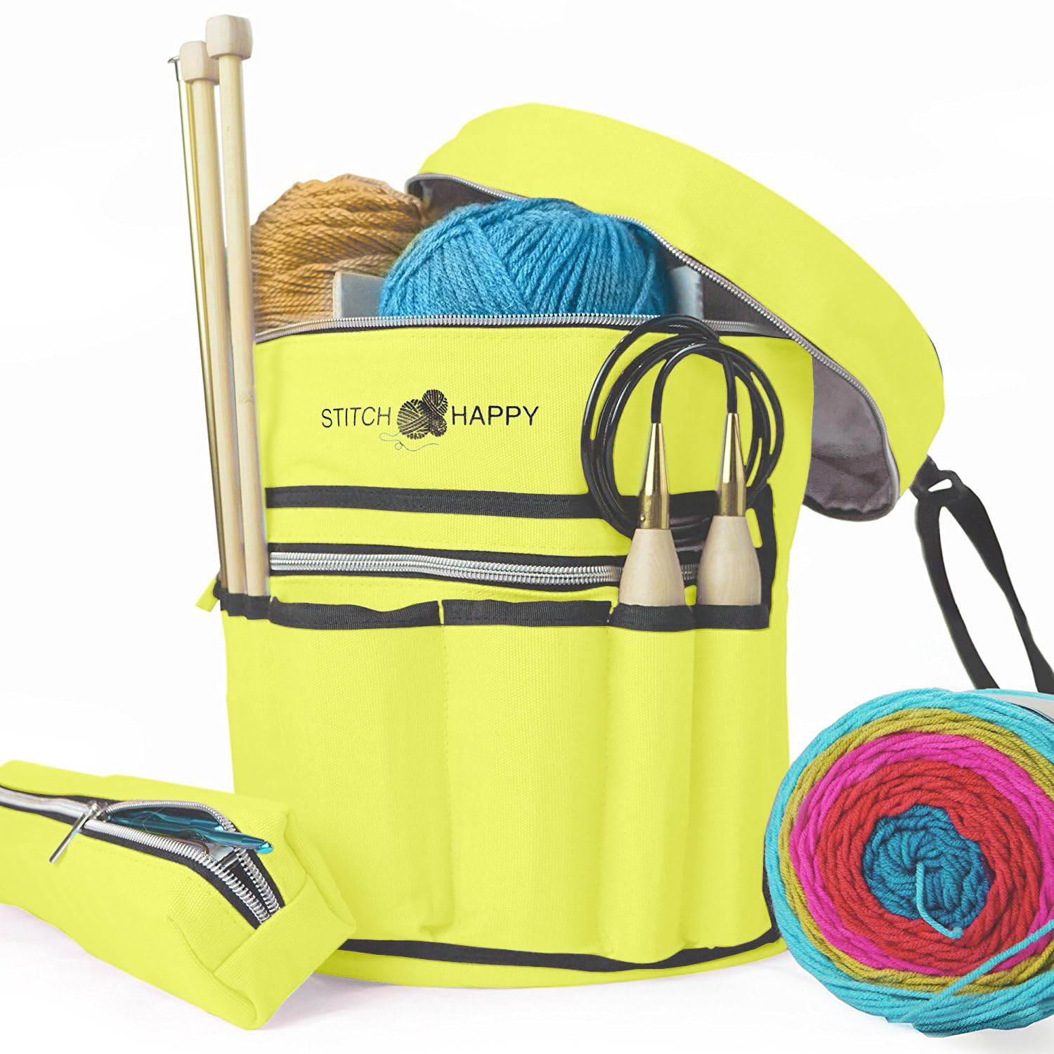 Stitch Happy Knitting Bag, Sunshine: 7 Pocket Yarn Bag, Crochet Bag, Yarn Storage, or Crochet Storage
