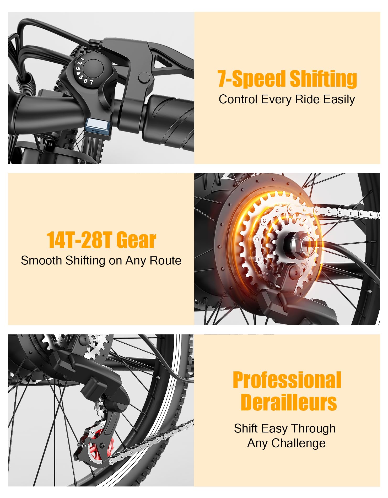 Electric Bike for Adults, 26" Ebike, Peak 1500W Motor, 40KM/H 105 KM Max Range E Bikes for Adults, 480Wh Removable Battery, Adult Electric Bicycles for Commute Mountain, 7-Speed, Front Suspension — view 8