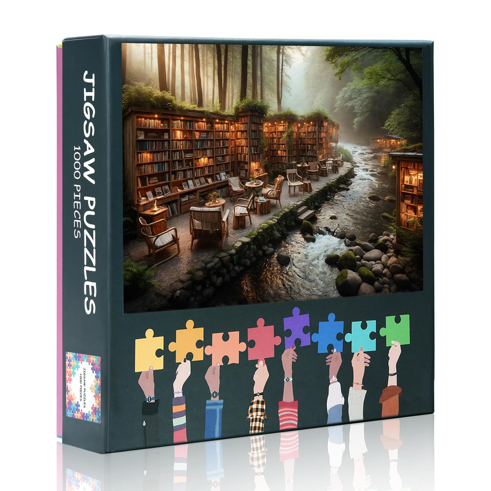 1000 piece Jigsaw Puzzle for Adults - A Library Setup Beside A Sparkling River,50x70 cm Intricate Details Parlour Games,Challenging Puzzles,Unique Gift for Puzzle Lovers