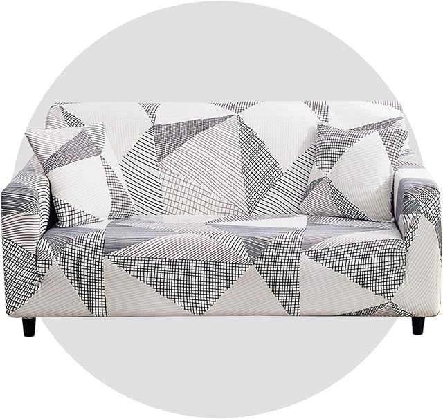 Super stretch sofa cover Sofa Covers 1/2/3/4 Seater Sofa ProtectorNon Slip Soft Couch Sofa Cover Washable Furniture Protector Sofa Cover with 1 Pillowcase for Couch Sofa (3 Seater, White Geometry)