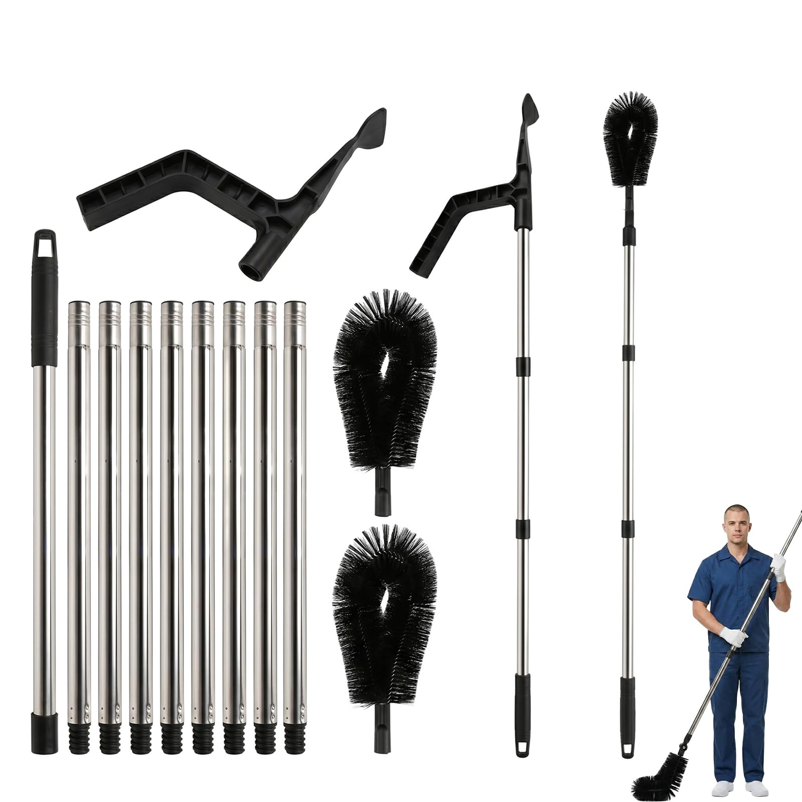 14 ft Adjustable Gutter Cleaning Brush and Shovel Set