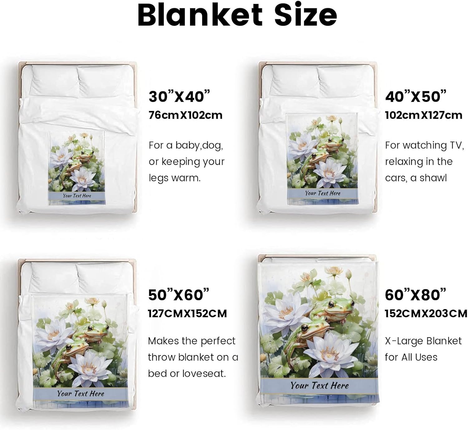 Custom Frog Throw Blanket, Soft Cozy Valentine's Day Blanket for Couch Sofa Living Room Bedroom, 40"" x 50""