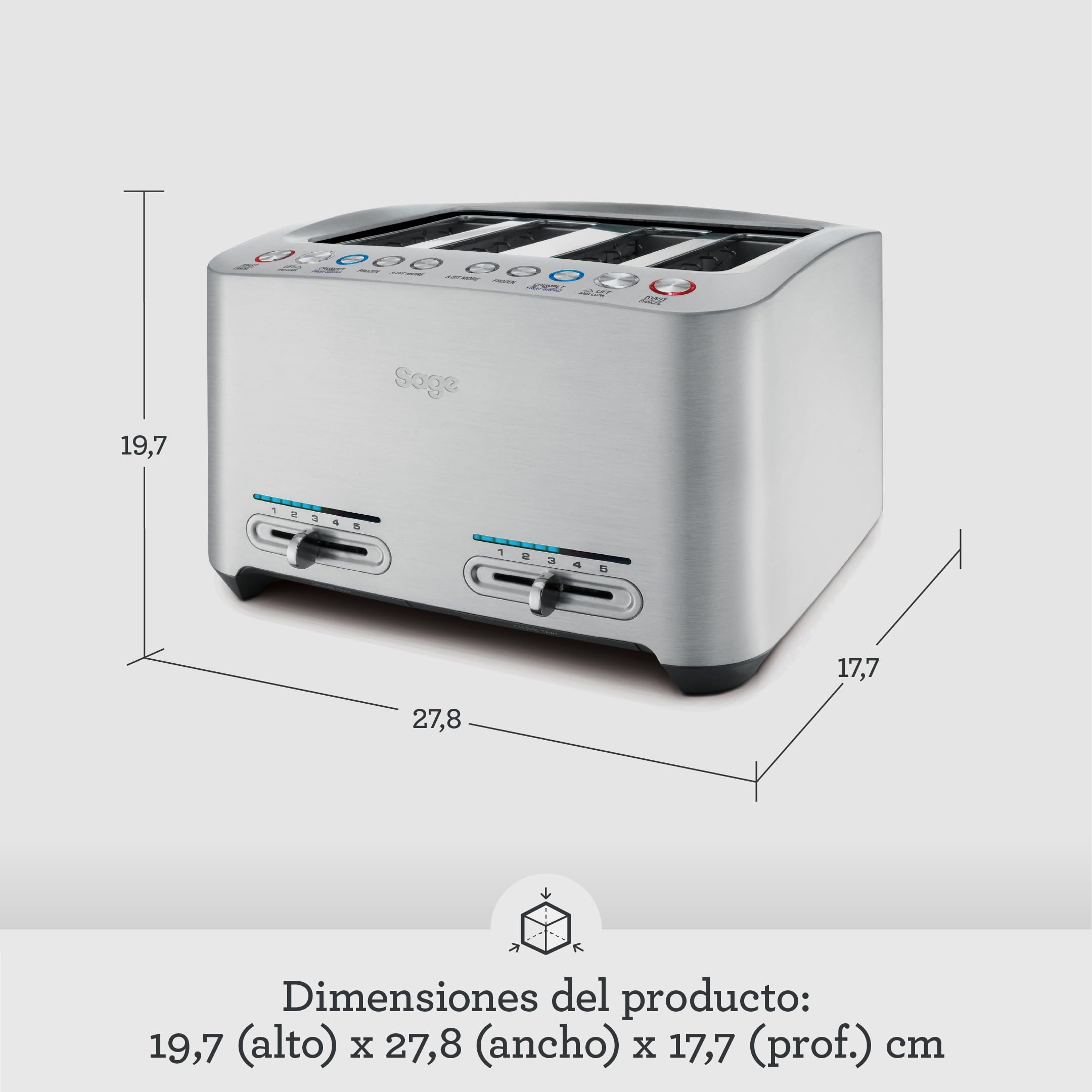 Sage Smart Toast, Tostadora de 4 Rebanadas, Aluminio | Ranuras Extra Anchas, Funciones Automáticas de un Toque, Control Variable, Bandeja Recogemigas Frontal