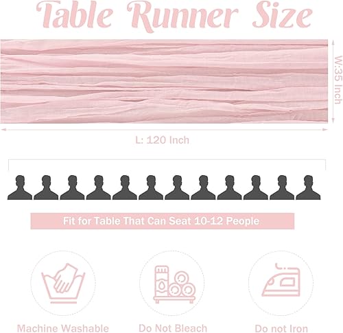 Miniatura 4 de JALANCY Camino de mesa de gasa rosa de 10 pies, camino de mesa de tela de gasa bohemio, camino de mesa rústico transparente para boda, novia, baby