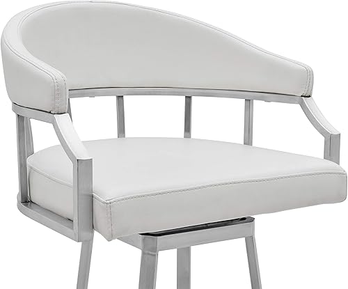 Vista 24 de Armen Living Prinz Taburete giratorio de 26 pulgadas de altura de mostrador en piel sintética negra y acabado de acero inoxidable cepillado