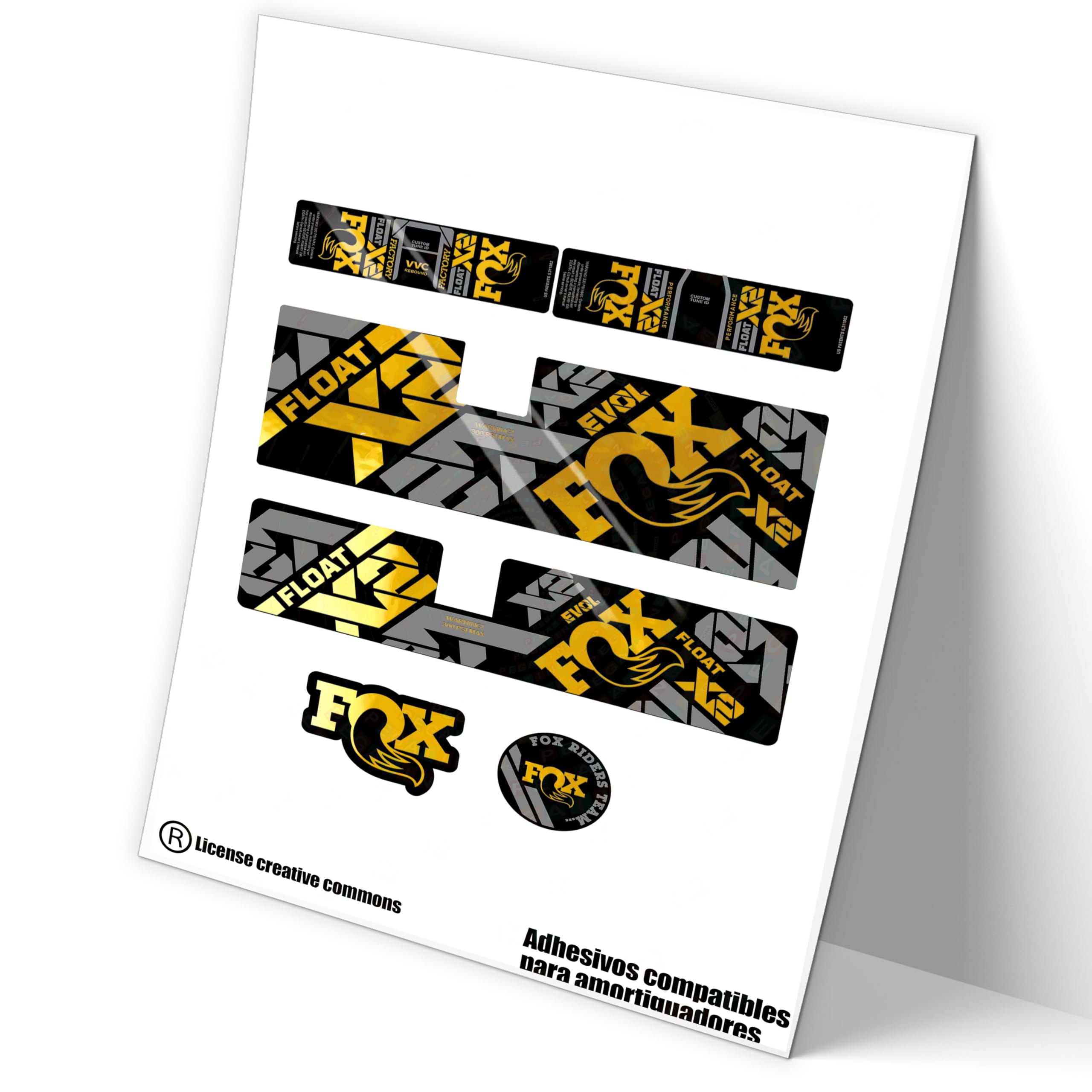 REF:VP487 Autocollants compatibles avec amortisseur FOX FLOAT X2 FACTORY Y PERFORMANCE -FACTORY 2021-22 MTB, stickers, autocollants, vinyles pour vélos de montagne (CHROME-GOLD)