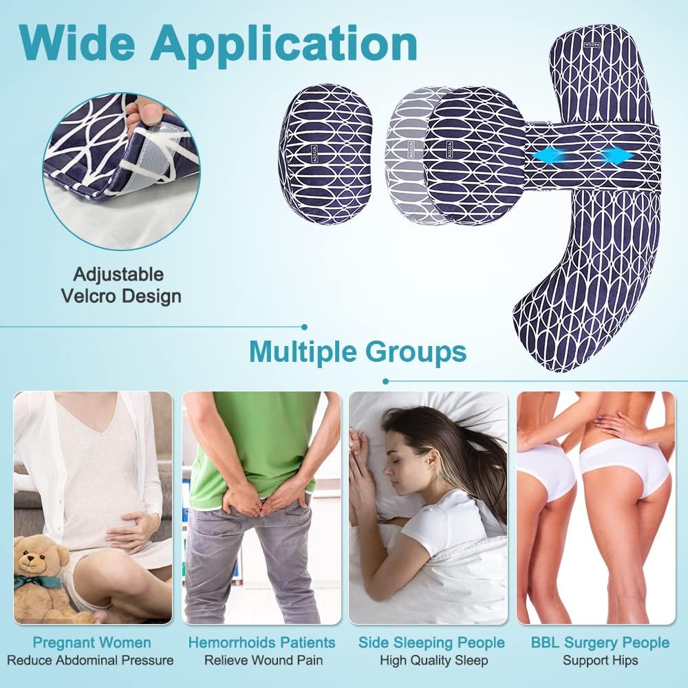 BBL Body Pillow After Surgery Large Wedge Pillow for Sleeping Brazillian Butt Lift Recovery Supplies U Shaped Full Body BBL Pillow with Back Support Lumbar Side Sleeper Cushion (Navy Blue)