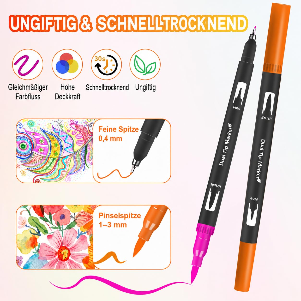 Lyuvie 158 Filzstifte Dual Brush Pen Set-Filzstifte Dicke und Dünne Pinselstifte Fineliner mit Schwarzem Etui,Marker & Filzstifte für Erwachsene Zeichnen Lettering Skizzieren Weihnachten