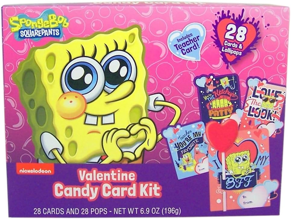 Nickelodeon Spongebob Squarepants Valentine's Day Card Exchange Kit with Lollipops, 28 Count