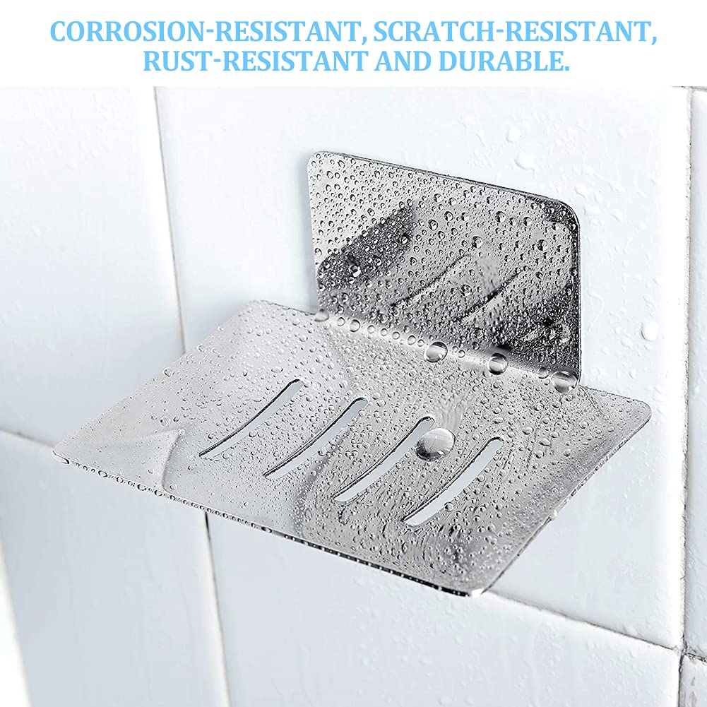 Portasapone Da Muro Autoadesivo In Acciaio Inox - Facile Installazione, Foro Di Scarico, 12x8,5x5 Cm - Foto 5