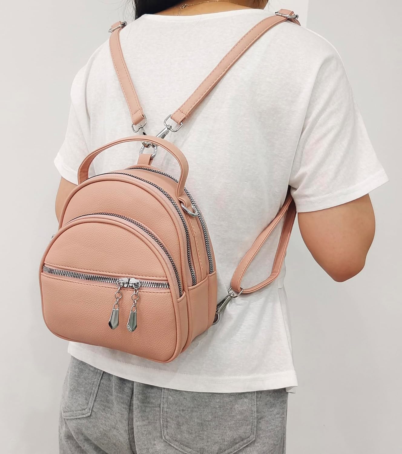 YUNZLAN Covertible Backpack Purse for Women Fashion Leather Small Women Backpack Handbags-Pink - Image 2